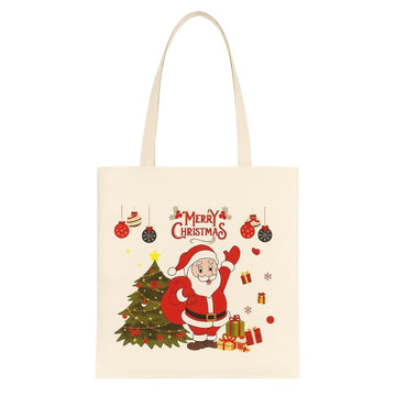 Christmas Printed 100% Cotton Canvas Tote Bags for gift, Present, Souvenir, eco-friendly Reusable Tote Bags -Size 38x42cm+65cm long Handle (Pack of 1)