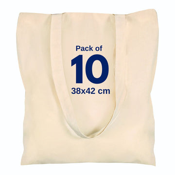 Cotton Canvas Plain Tote Bags to Decorate in Bulk Pack of 10/25/50, 145gsm 100% Natural Cotton Premium Fabric Blank Reusable Large Canvas bag -38 X 42 cm+65cm long Handles