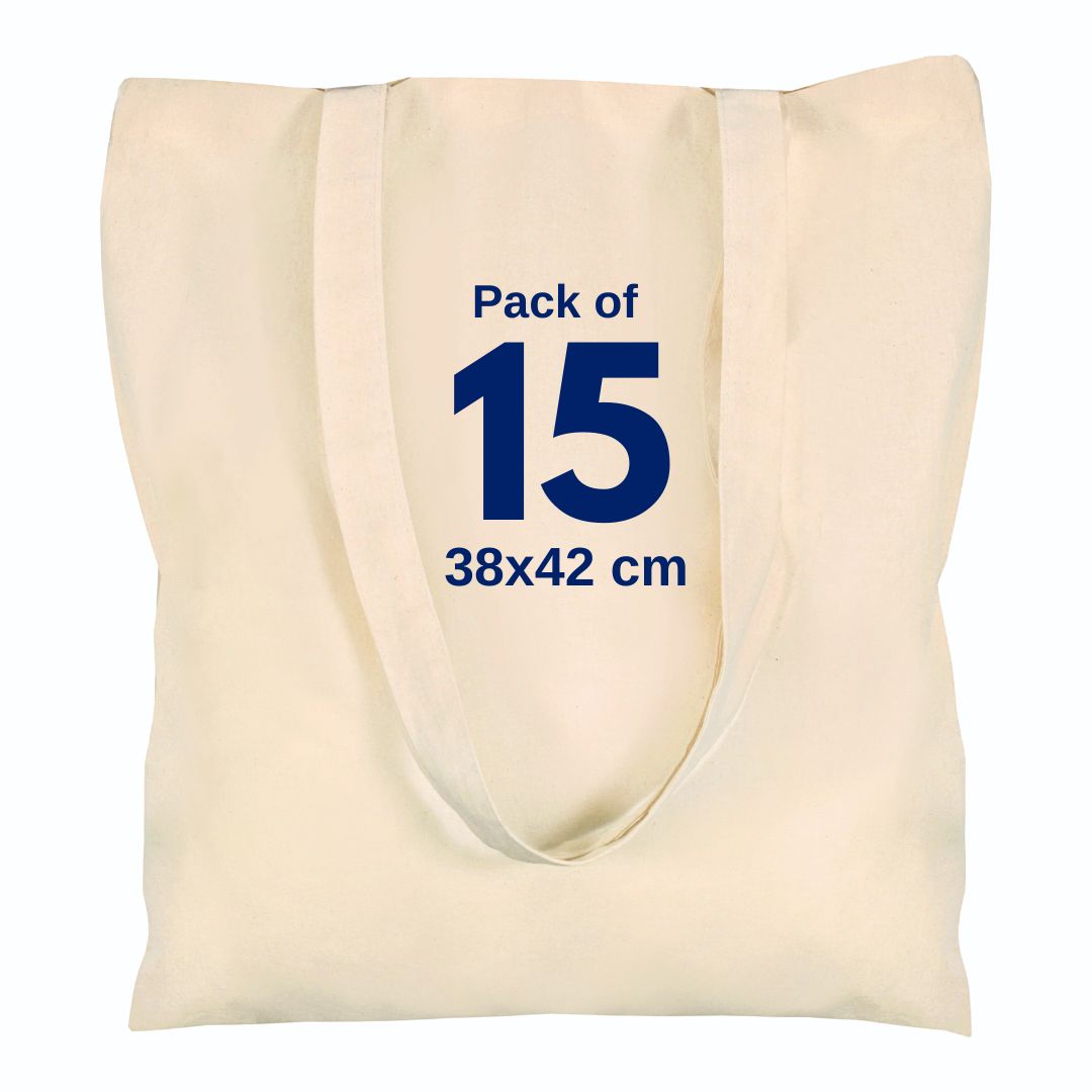 Cotton Canvas Plain Tote Bags to Decorate in Bulk Pack of 10/25/50, 145gsm 100% Natural Cotton Premium Fabric Blank Reusable Large Canvas bag -38 X 42 cm+65cm long Handles