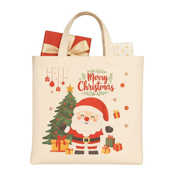Christmas Printed 100% Cotton Canvas Tote Bags for gift, Present, Souvenir, eco-friendly Reusable Tote Bags -Size 30x30cm+30cm long Handle (Pack of 2)