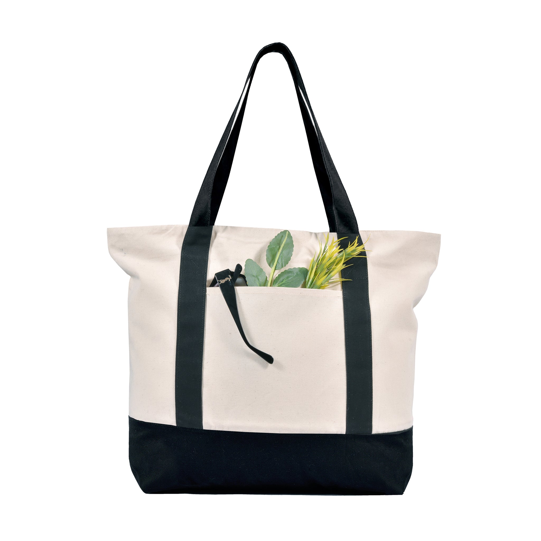 Heavy Duty 100% Cotton Canvas Tote Bag With Zip and external pocket, Suitable for Daily Grocery, Travel, Shopping, Events and Gifts, Sturdy Reusable women Beach Bag