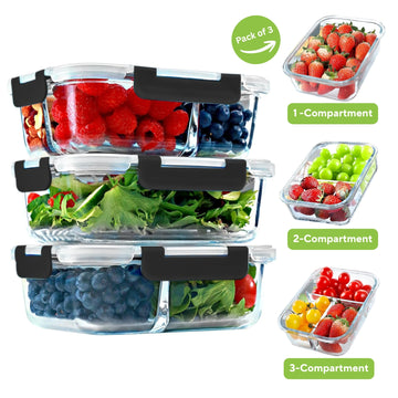 Glass Food Storage Containers With Lids, Ideal Meal Prep Containers-1040ML (Pack of 3)